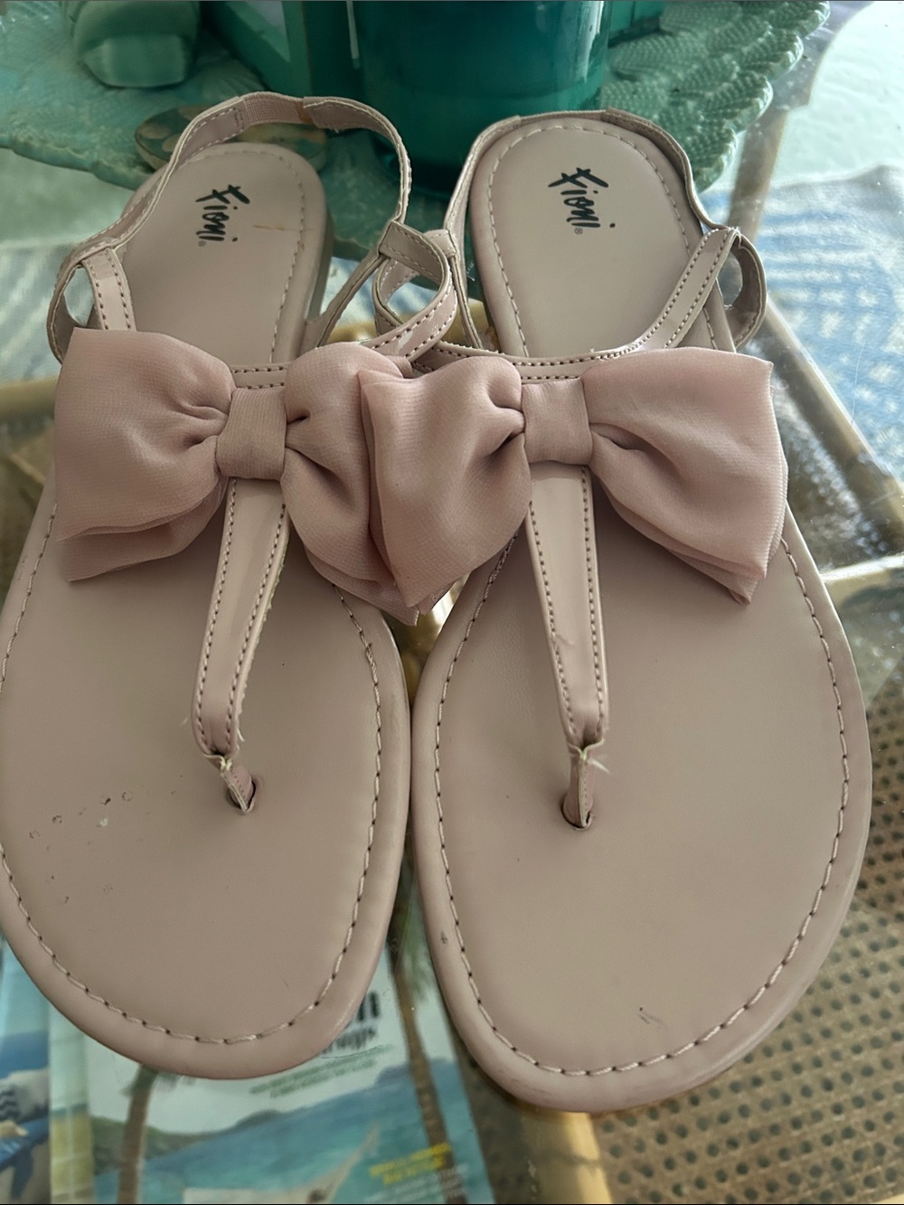 FIONI Clothing Blush Pink Bow T-Strap Sandals